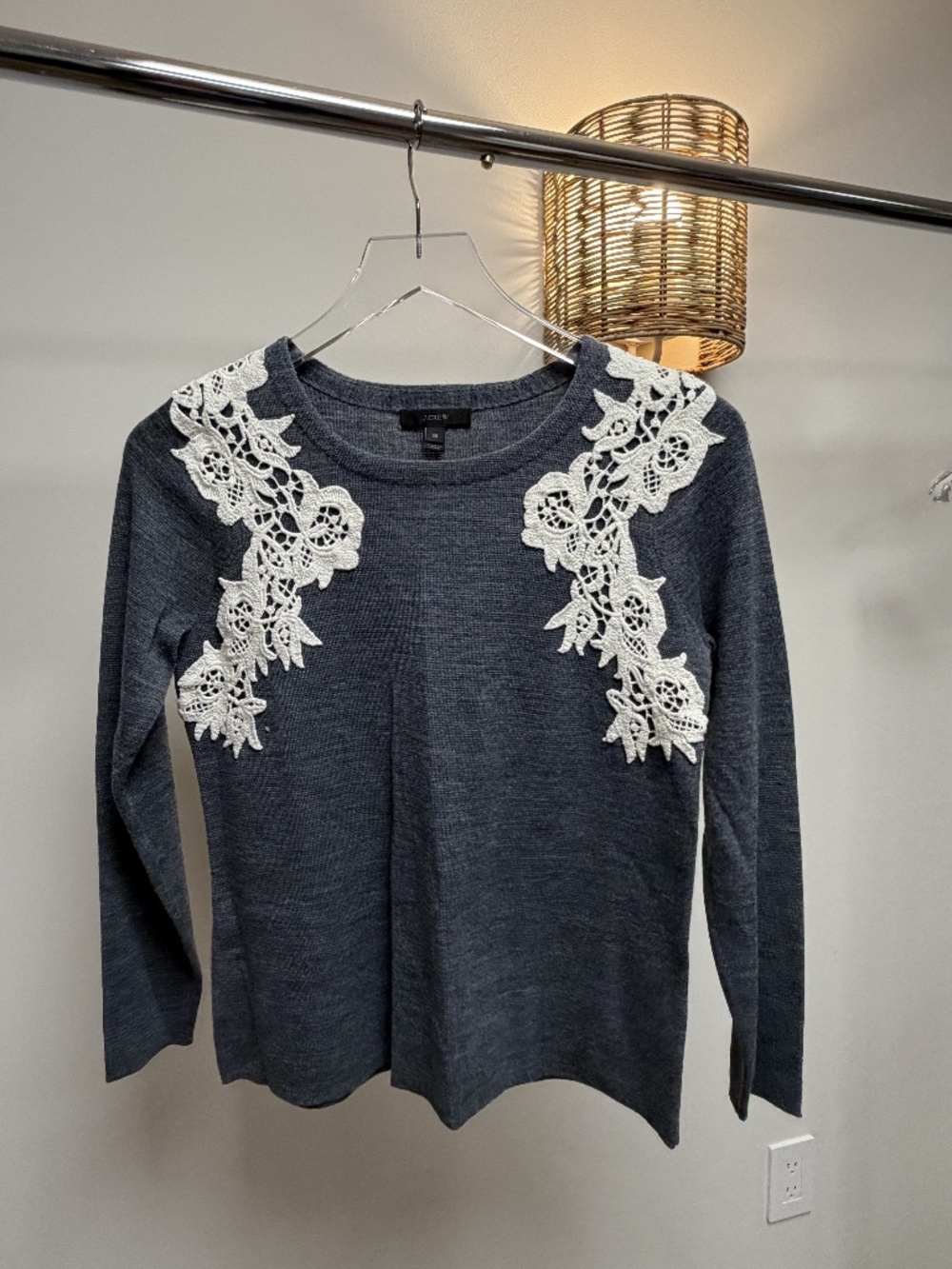 J.Crew Gray Sweater with Ivory Lace Appliqué